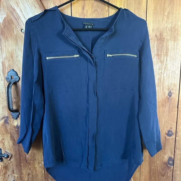 Theory Deep Blue Blouse with Zipper Details - Picture 1 of 2